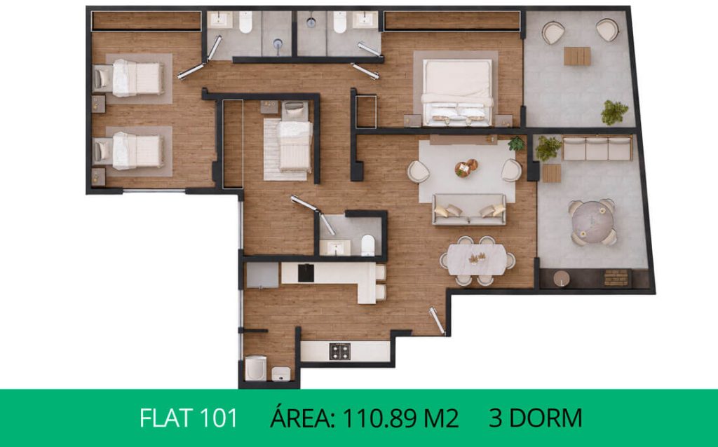 Planos del departamento en venta en Urb Neptuno Surco, flat 101, 3 dormitorios, construye y vende Inmobiliaria Buleje