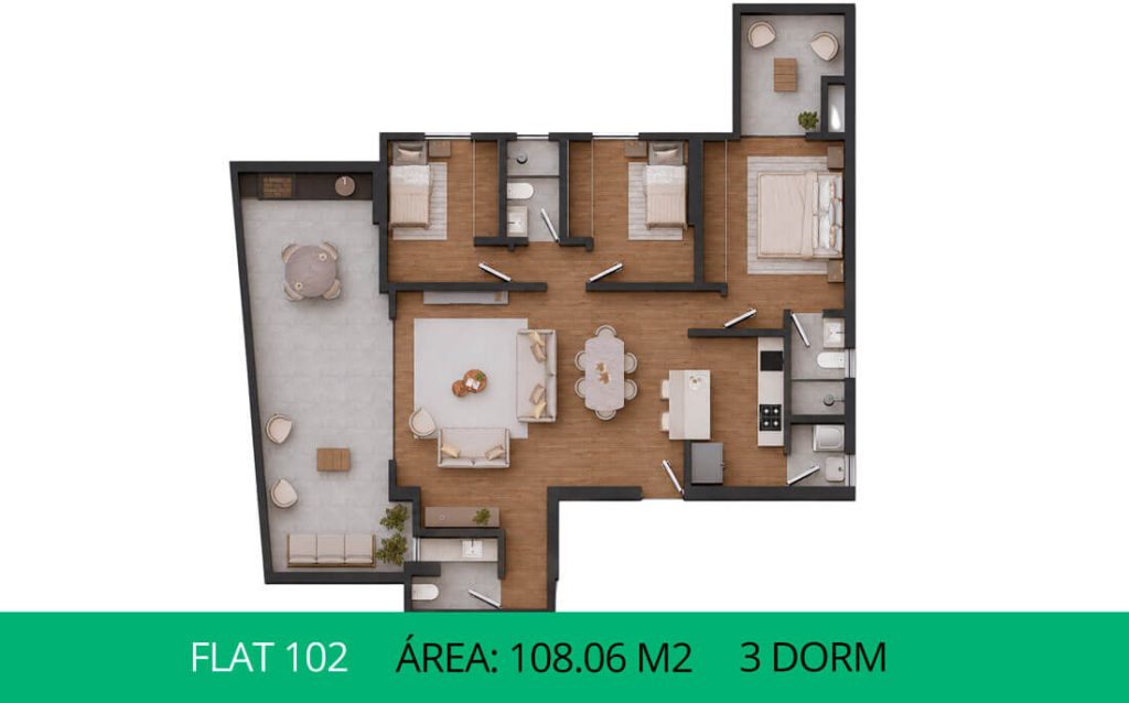 Planos del departamento en venta en Urb Neptuno Surco, flat 102, 3 dormitorios, construye y vende Inmobiliaria Buleje