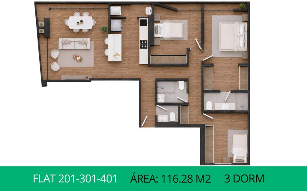 Planos del departamento en venta en Urb Neptuno Surco, flat 201,301,401, 3 dormitorios, construye y vende Inmobiliaria Buleje