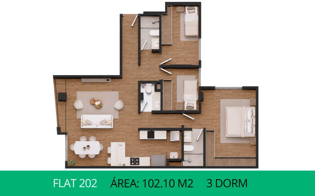 Planos del departamento en venta en Urb Neptuno Surco, flat 202, 3 dormitorios, construye y vende Inmobiliaria Buleje