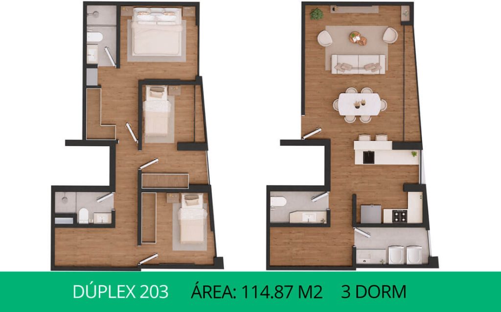 Planos del departamento en venta en Urb Neptuno Surco, dúplex 203, 3 dormitorios, construye y vende Inmobiliaria Buleje