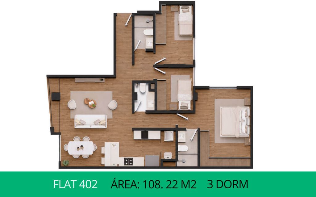 Planos del departamento en venta en Urb Neptuno Surco, flat 402, 3 dormitorios, construye y vende Inmobiliaria Buleje
