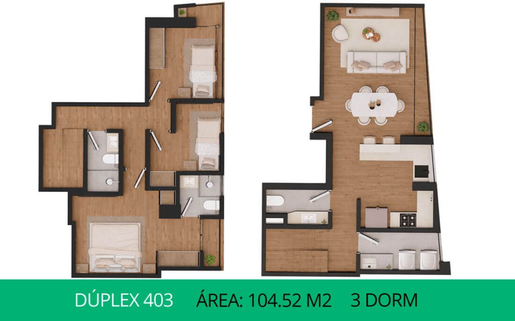 Planos del departamento en venta en Urb Neptuno Surco, dúplex 403, 3 dormitorios, construye y vende Inmobiliaria Buleje