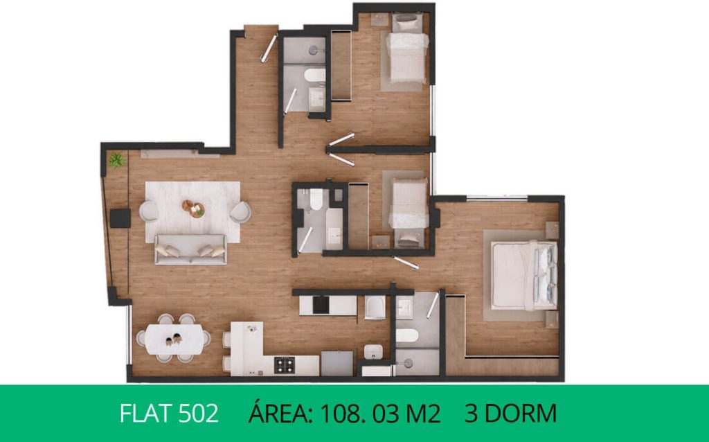 Planos del departamento en venta en Urb Neptuno Surco, flat 502, 3 dormitorios, construye y vende Inmobiliaria Buleje