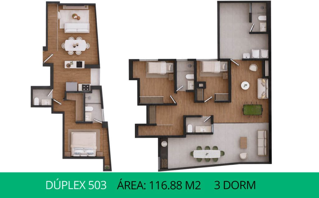 Planos del departamento en venta en Urb Neptuno Surco, dúplex 501, 3 dormitorios, construye y vende Inmobiliaria Buleje