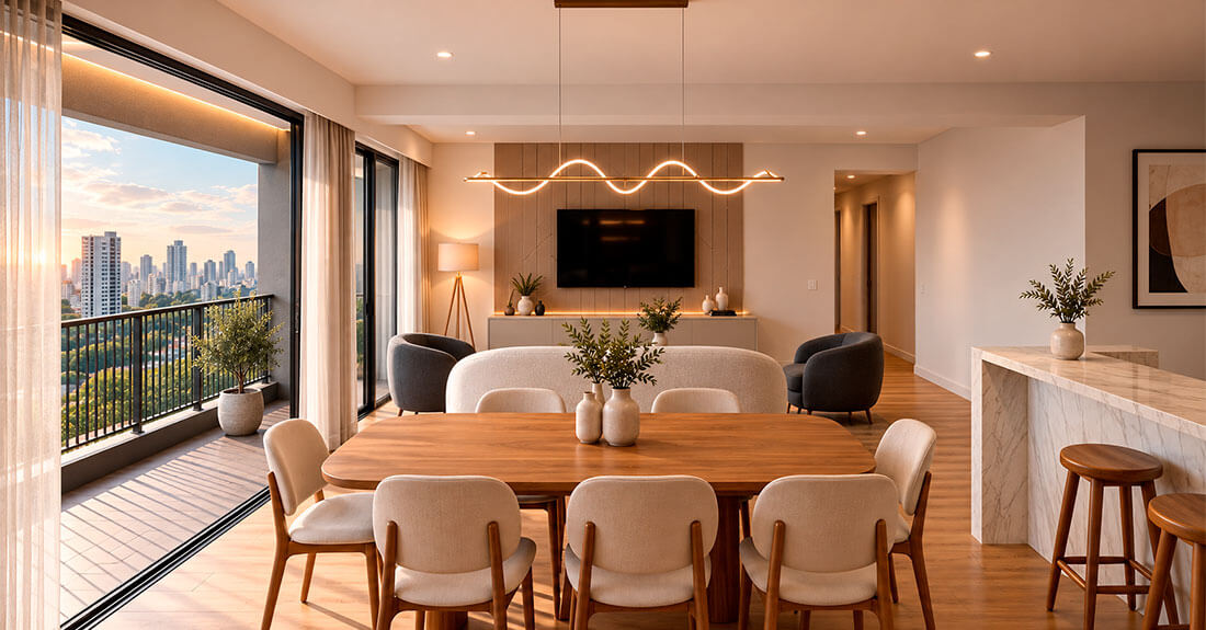 Sala comedor del departamento en venta en Neptuno Surco de 3 dormitorios en flat y dúplex, construye y vende inmobiliaria buleje
